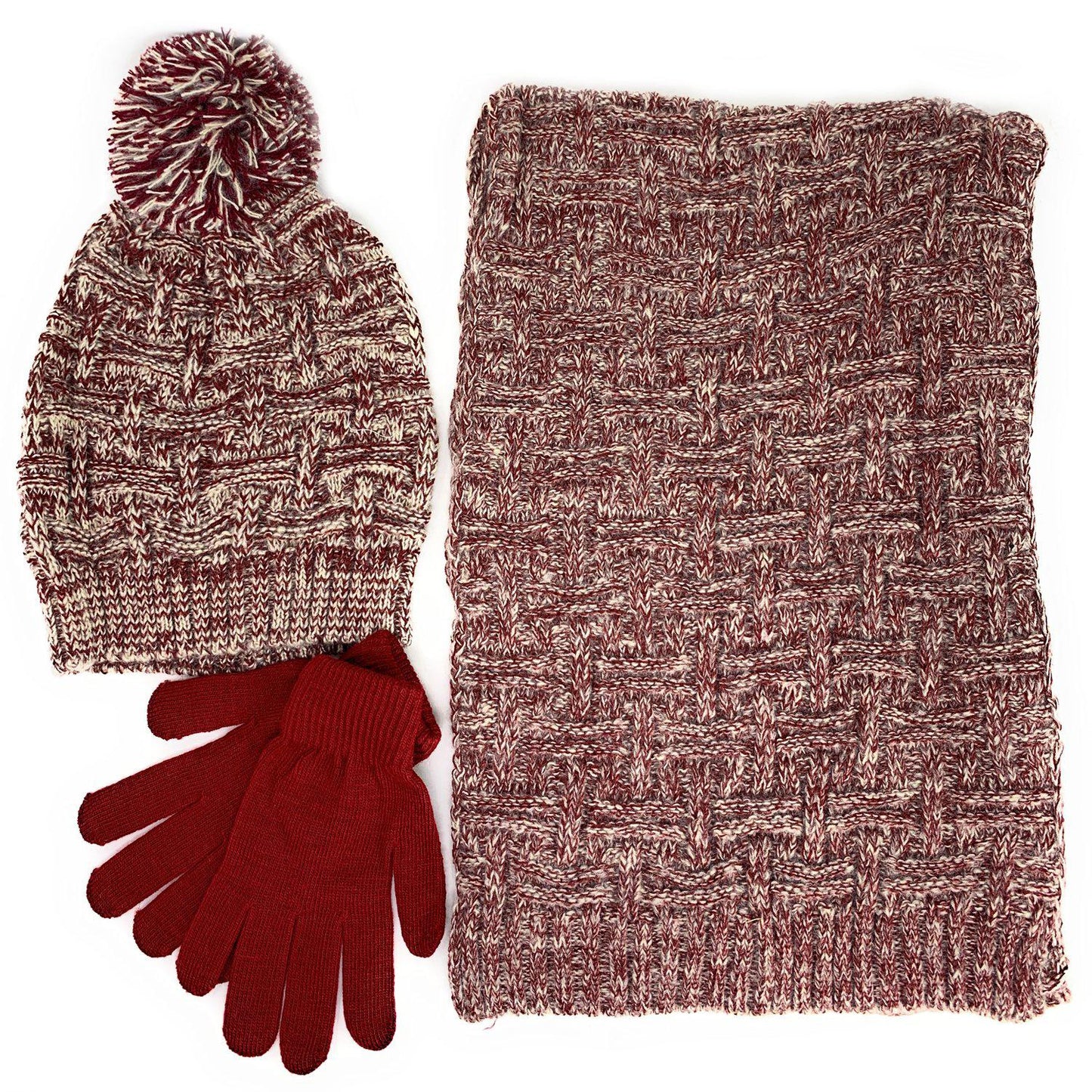 Empire Cove 3 Piece Beanie Scarf Gloves Gift Set Winter Warm Knitted Pom Pom-Black-