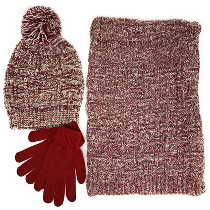 Empire Cove 3 Piece Beanie Scarf Gloves Gift Set Winter Warm Knitted Pom Pom-Black-
