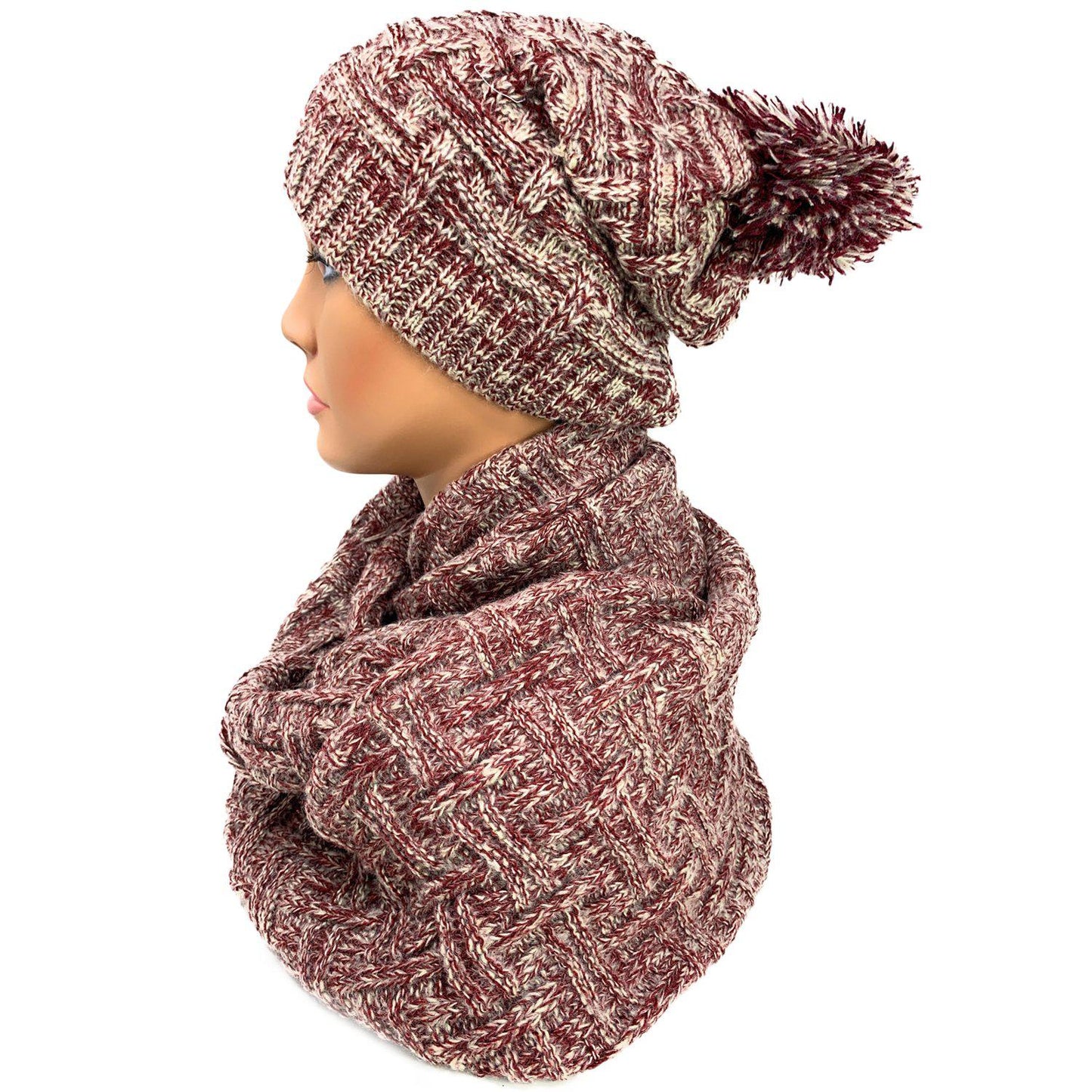 Empire Cove 3 Piece Beanie Scarf Gloves Gift Set Winter Warm Knitted Pom Pom-Black-