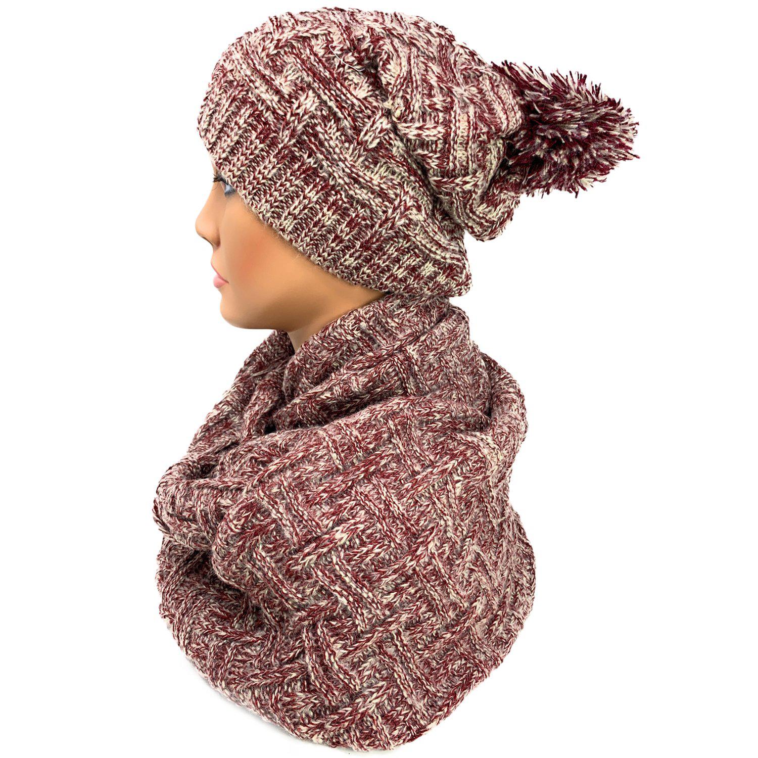 Empire Cove 3 Piece Beanie Scarf Gloves Gift Set Winter Warm Knitted Pom Pom-Black-