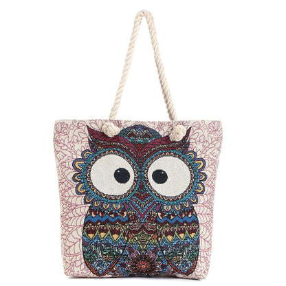 Empire Cove Owl Print Cotton Canvas Tote Bags Reusable Beach Shopping-