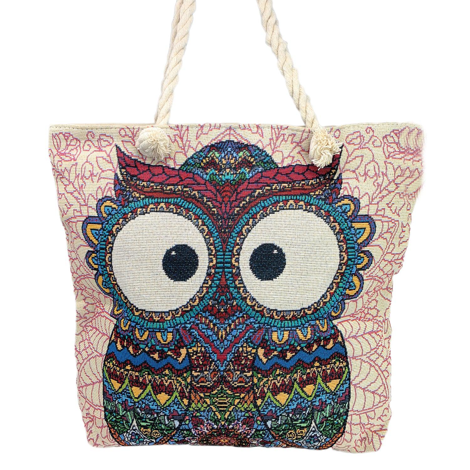 Empire Cove Owl Print Cotton Canvas Tote Bags Reusable Beach Shopping-