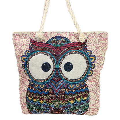 Empire Cove Owl Print Cotton Canvas Tote Bags Reusable Beach Shopping-