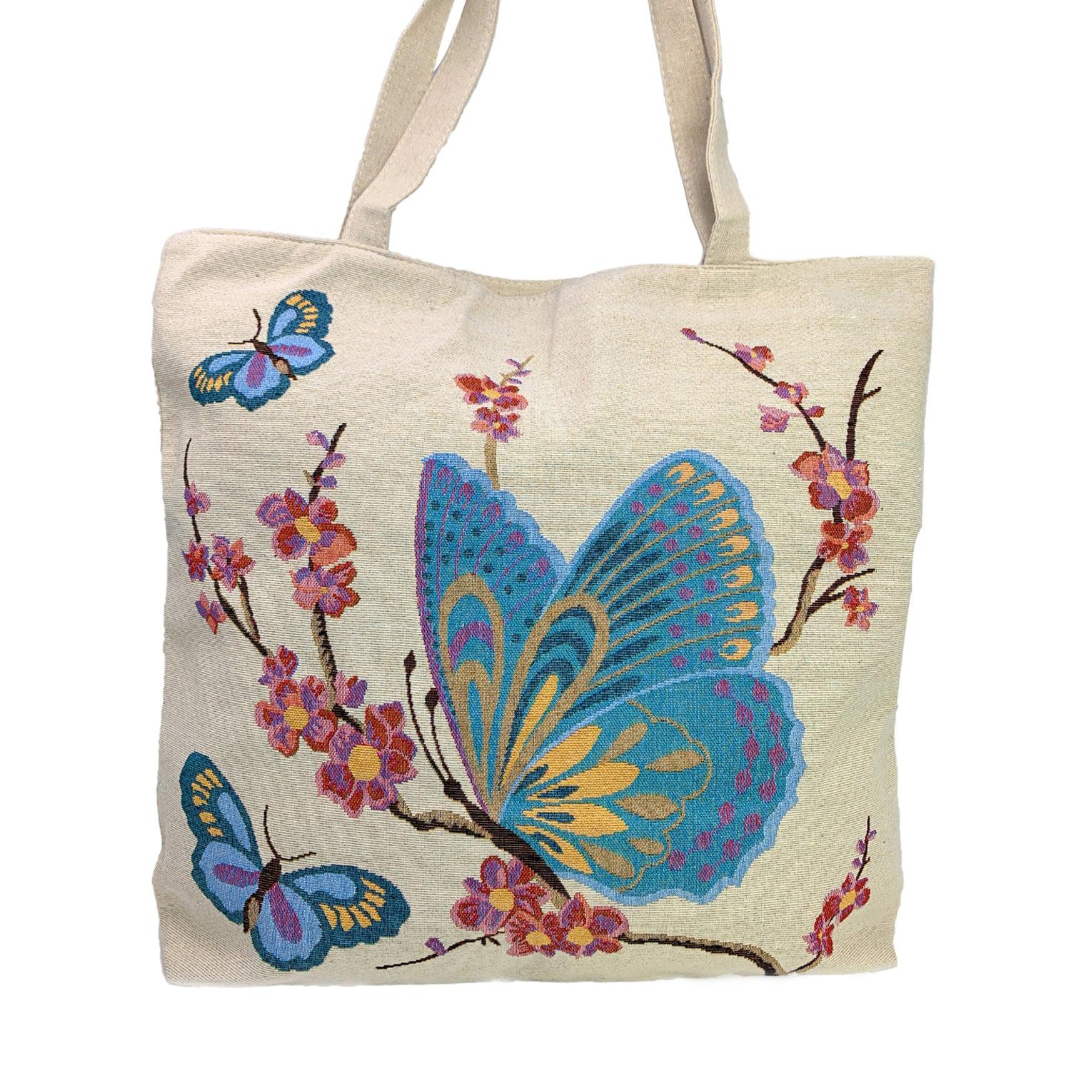 Empire Cove Butterfly Print Cotton Canvas Tote Bags Reusable Beach Shopping-