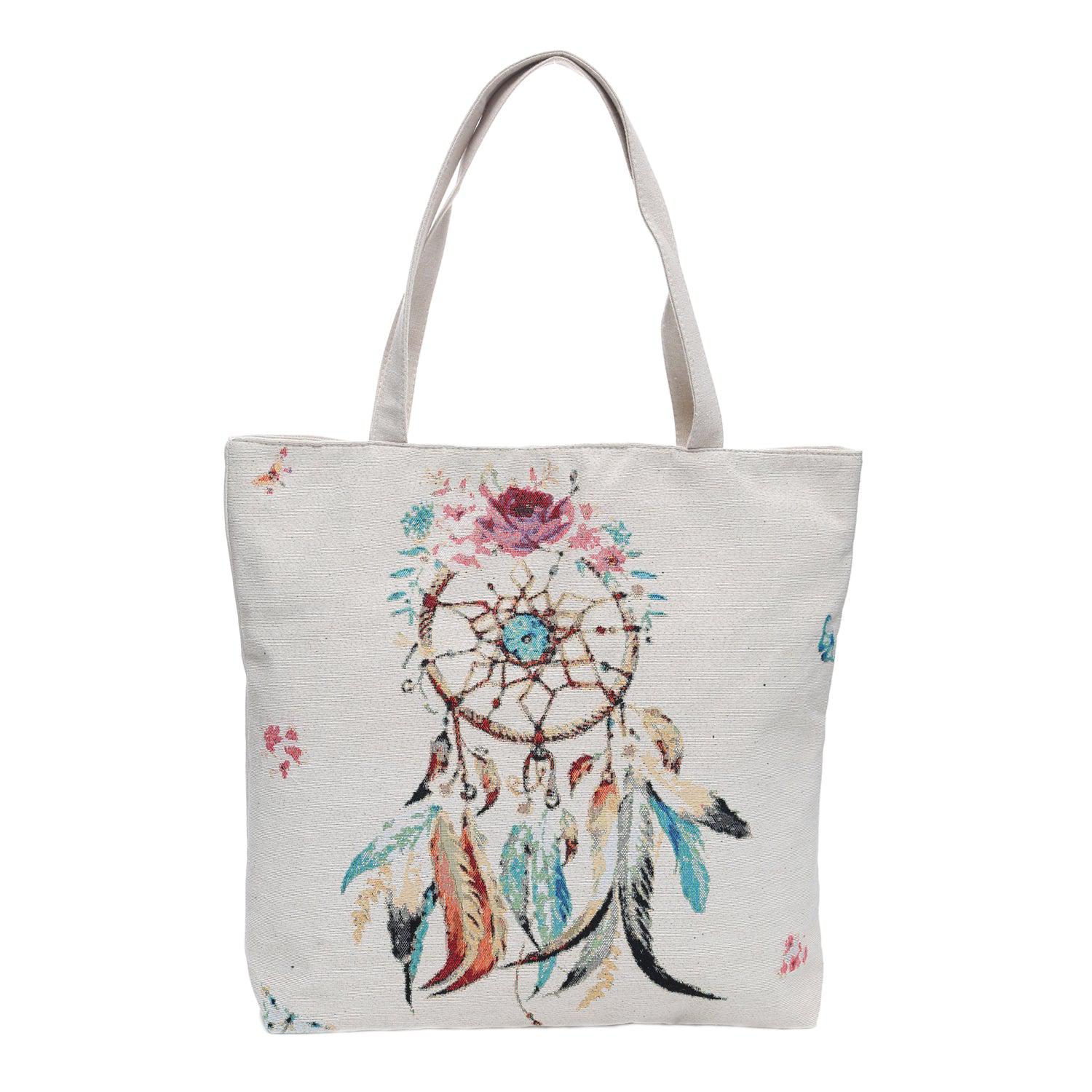 Empire Cove Designer Printed Cotton Canvas Tote Bags Reusable Beach Shopping-Dreamcatcher Print-