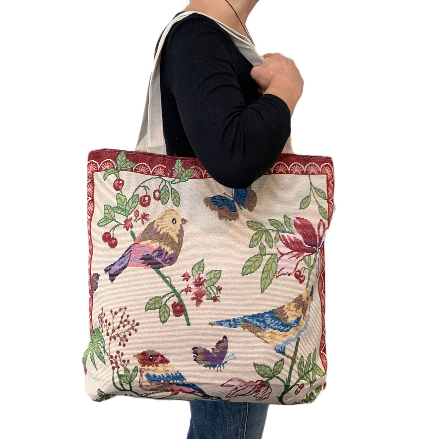 Empire Cove Bird Print Cotton Canvas Tote Bags Reusable Beach Shopping-