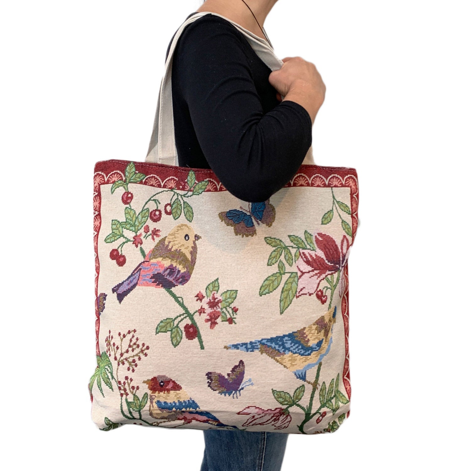 Empire Cove Bird Print Cotton Canvas Tote Bags Reusable Beach Shopping-