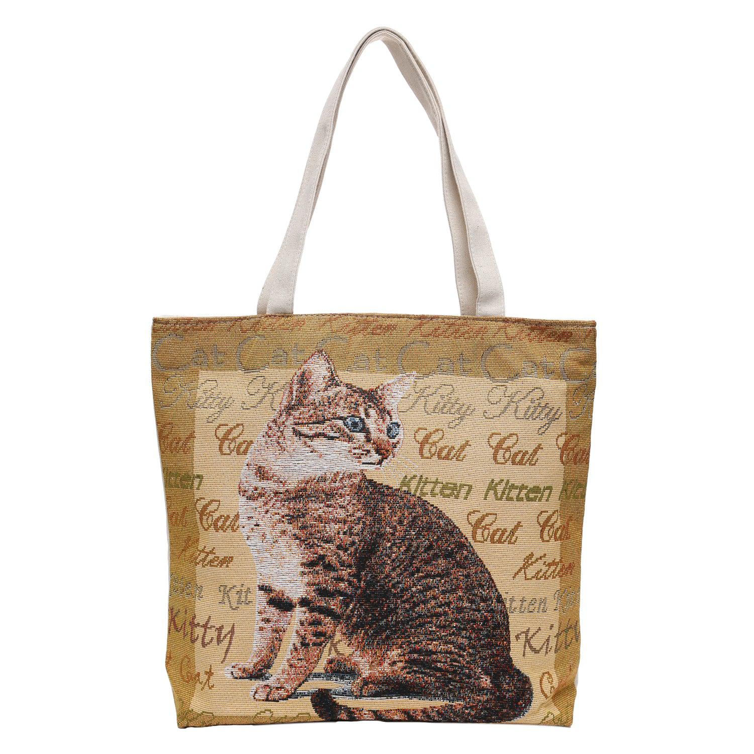 Empire Cove Cat Print Cotton Canvas Tote Bags Reusable Beach Shopping-