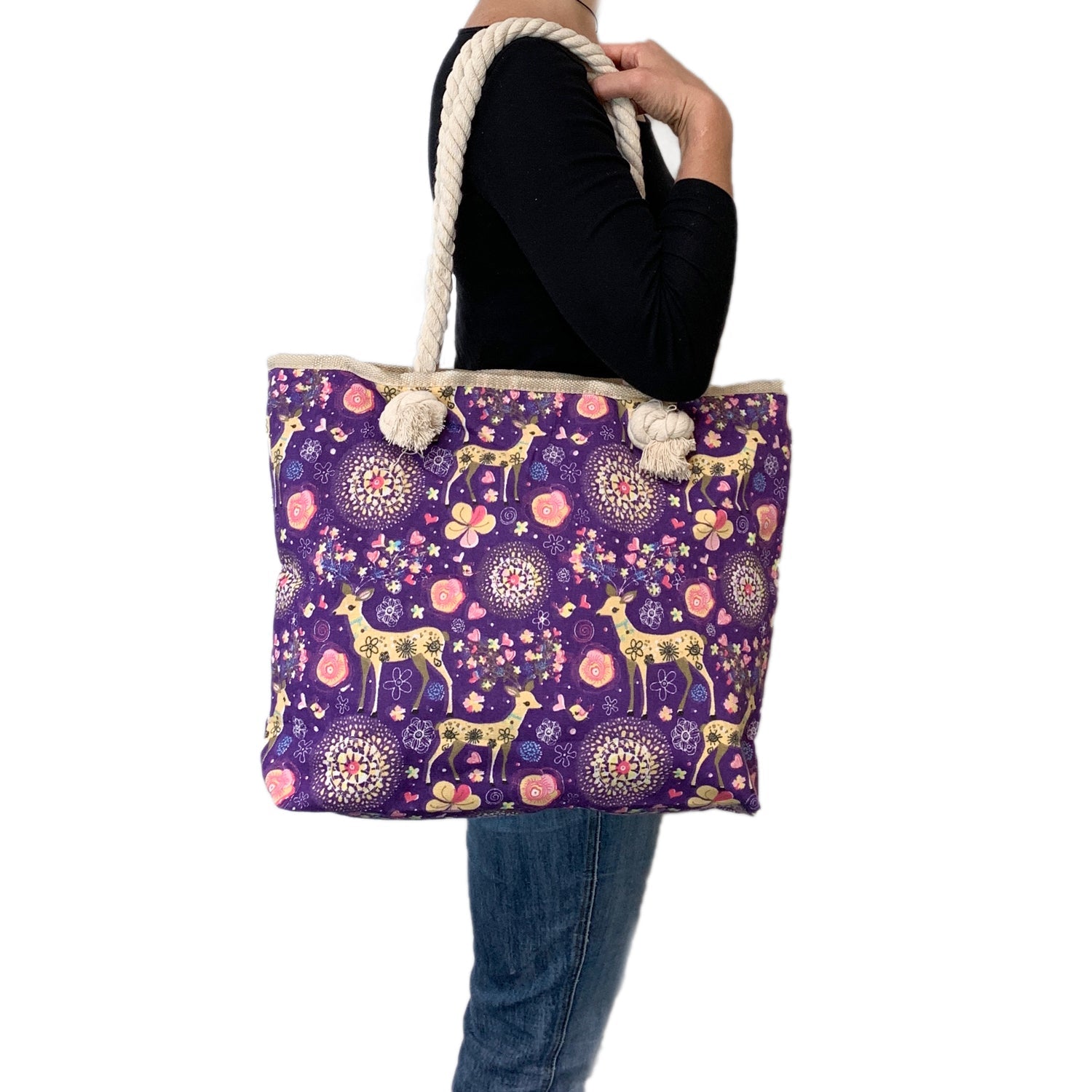 Empire Cove Deer Print Cotton Canvas Tote Bags Reusable Beach Shopping-