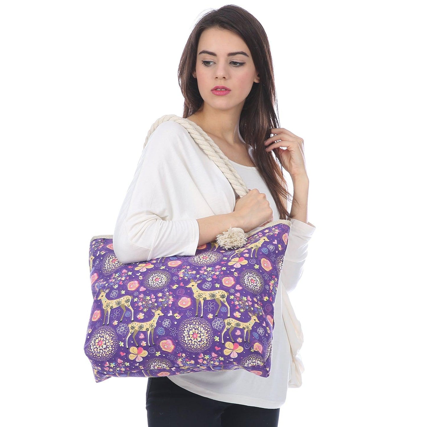 Empire Cove Deer Print Cotton Canvas Tote Bags Reusable Beach Shopping-