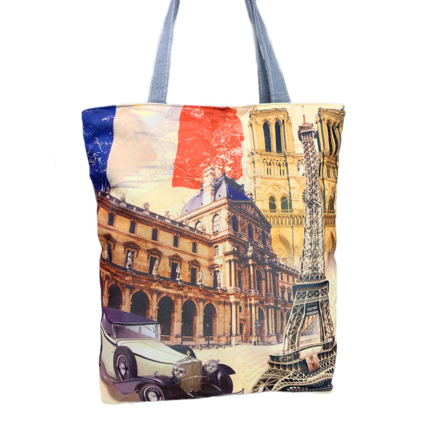 Empire Cove Eiffel Tower Print Cotton Tote Bags Reusable Beach Shopping-
