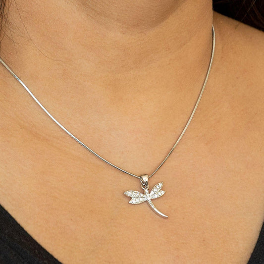Empire Cove Dragonfly Pendant Necklace Silver Toned Rhinestone Fashion Jewelry-