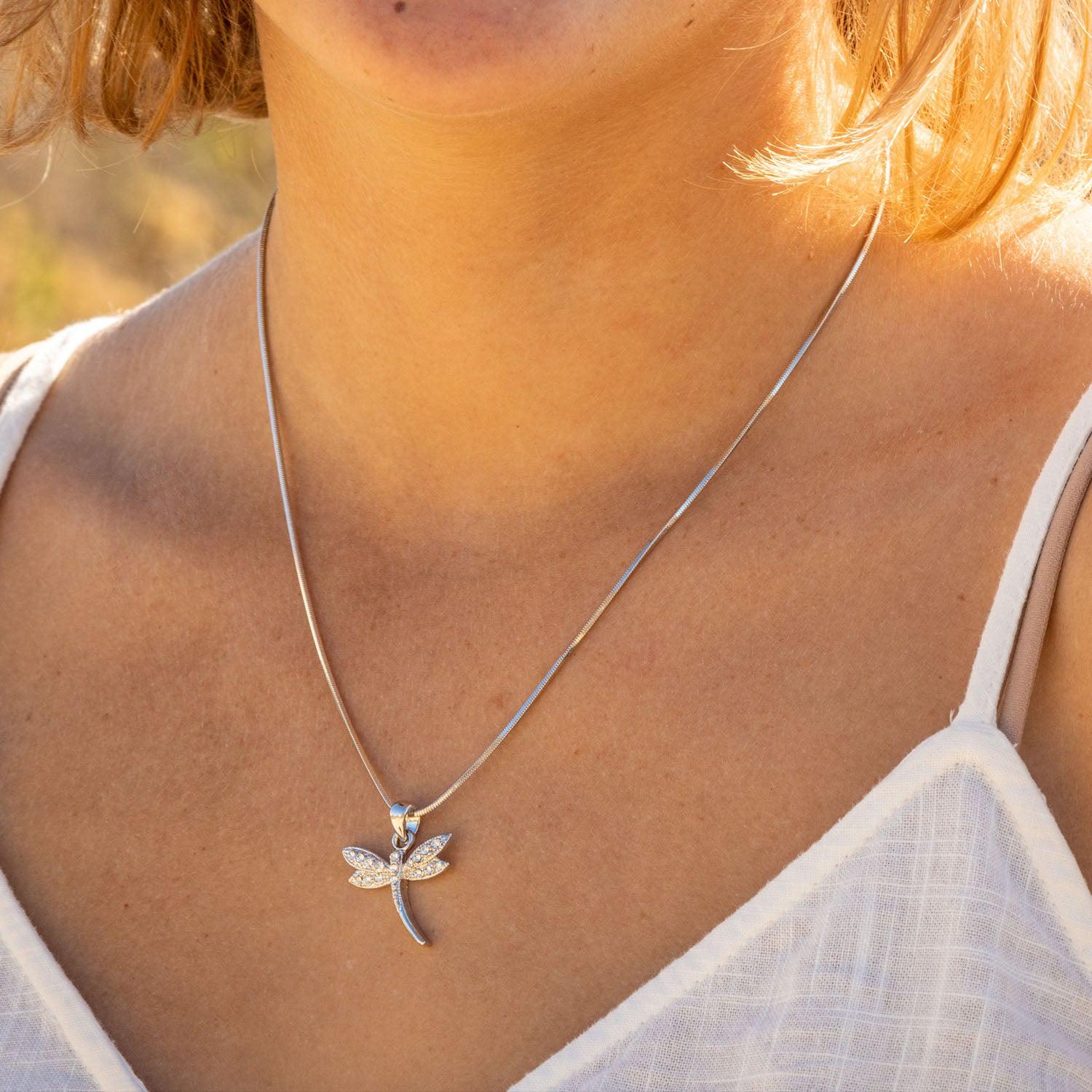 Empire Cove Dragonfly Pendant Necklace Silver Toned Rhinestone Fashion Jewelry-