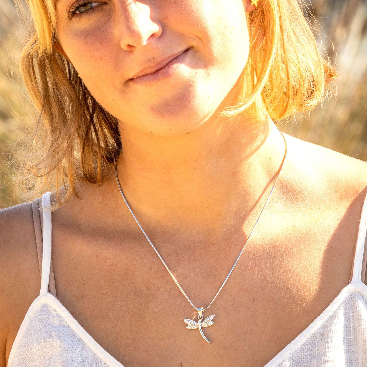 Empire Cove Dragonfly Pendant Necklace Silver Toned Rhinestone Fashion Jewelry-