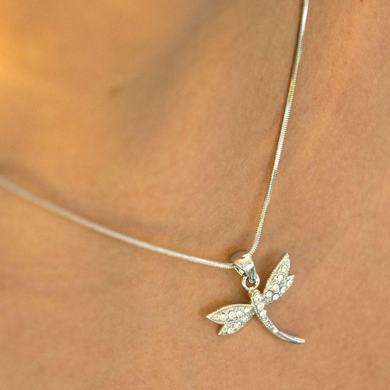 Empire Cove Dragonfly Pendant Necklace Silver Toned Rhinestone Fashion Jewelry-