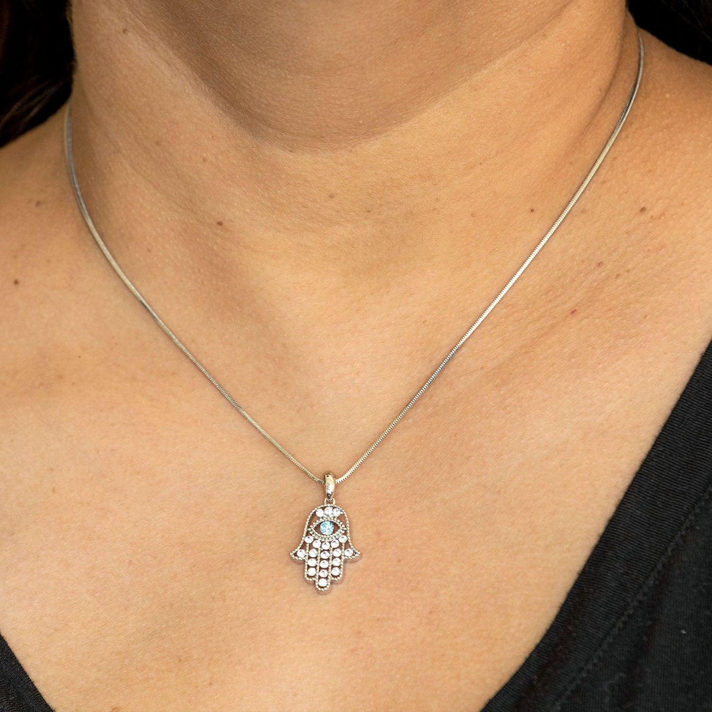 Empire Cove Hamsa Pendant Necklace Silver Toned Rhinestone Fashion Jewelry-