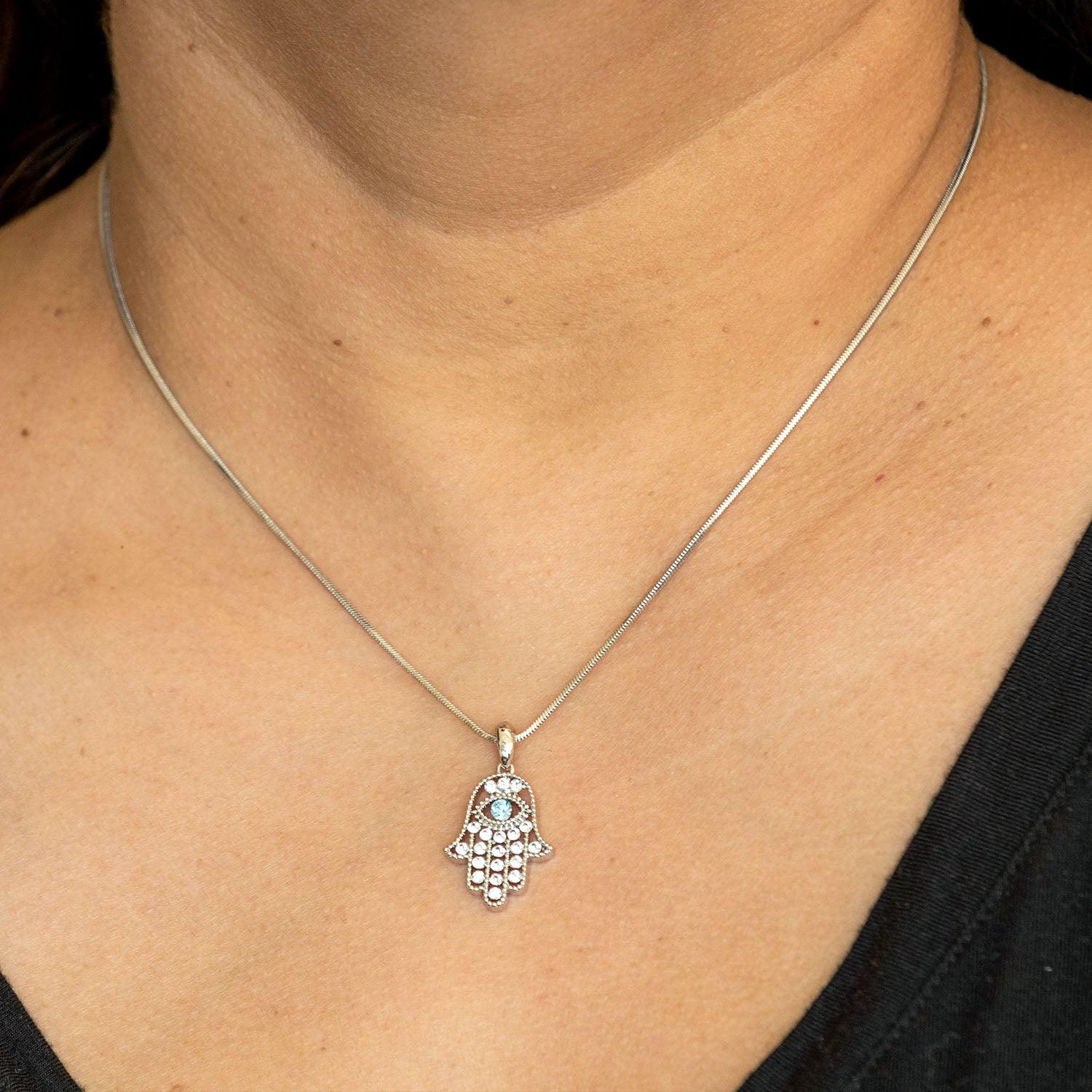 Empire Cove Hamsa Pendant Necklace Silver Toned Rhinestone Fashion Jewelry-