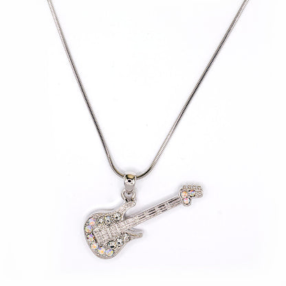 Empire Cove Guitar Pendant Necklace Silver Toned Rhinestone Fashion Jewelry-