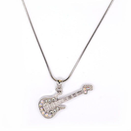 Empire Cove Guitar Pendant Necklace Silver Toned Rhinestone Fashion Jewelry-