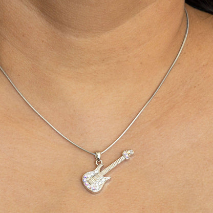 Empire Cove Guitar Pendant Necklace Silver Toned Rhinestone Fashion Jewelry-