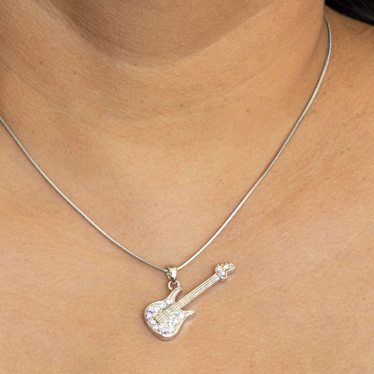 Empire Cove Guitar Pendant Necklace Silver Toned Rhinestone Fashion Jewelry-