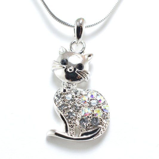 Empire Cove Kitty Cat Pendant Necklace Silver Toned Rhinestone Fashion Jewelry-