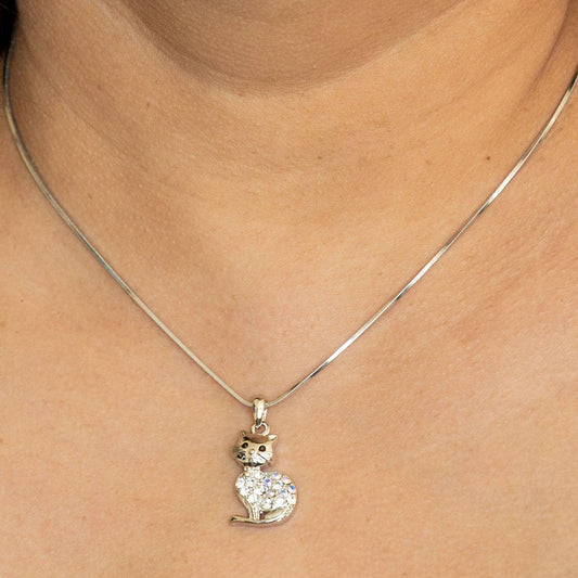 Empire Cove Kitty Cat Pendant Necklace Silver Toned Rhinestone Fashion Jewelry-