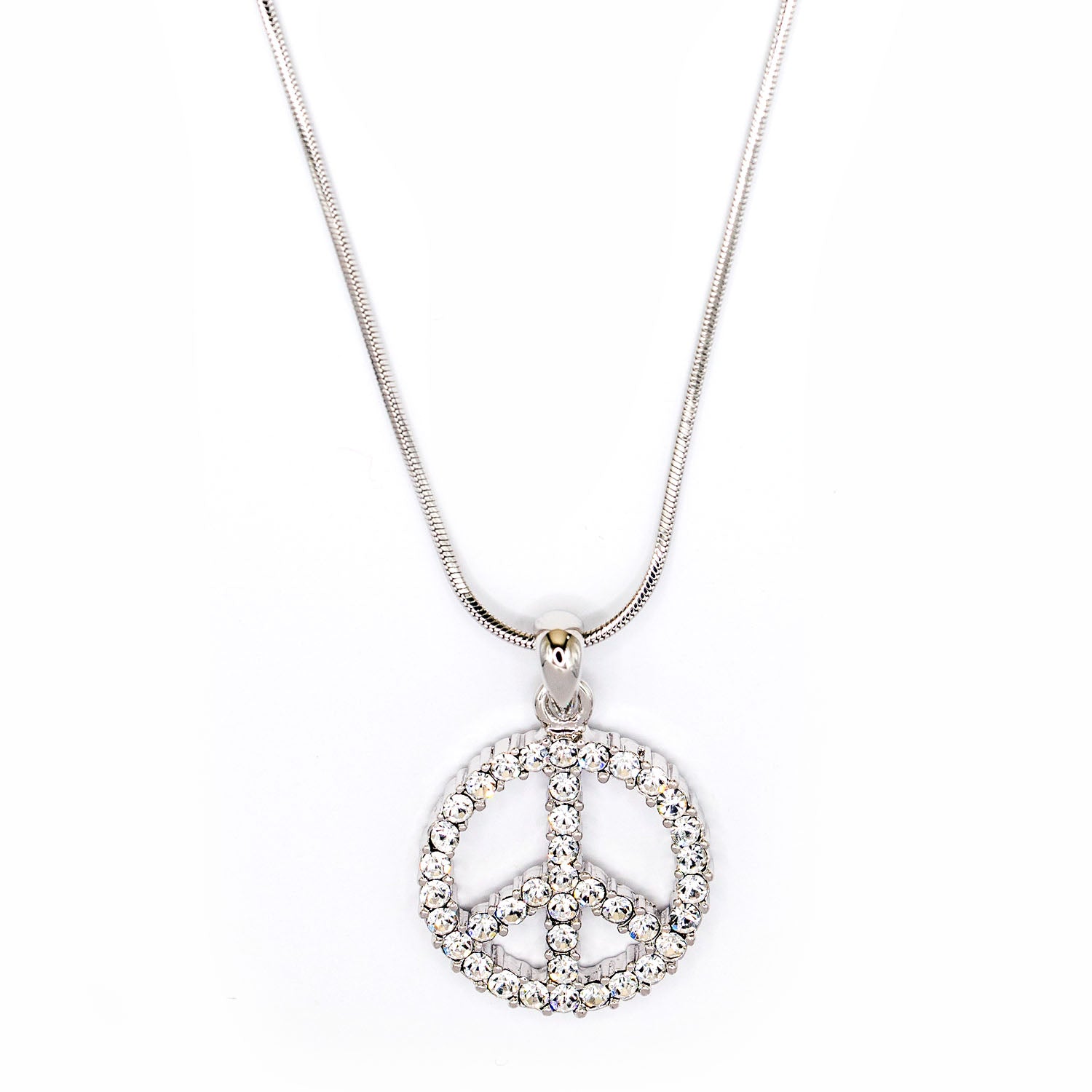 Empire Cove Peace Sign Pendant Necklace Silver Toned Rhinestone Fashion Jewelry-