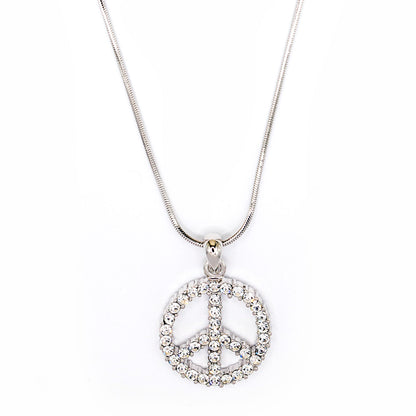 Empire Cove Peace Sign Pendant Necklace Silver Toned Rhinestone Fashion Jewelry-
