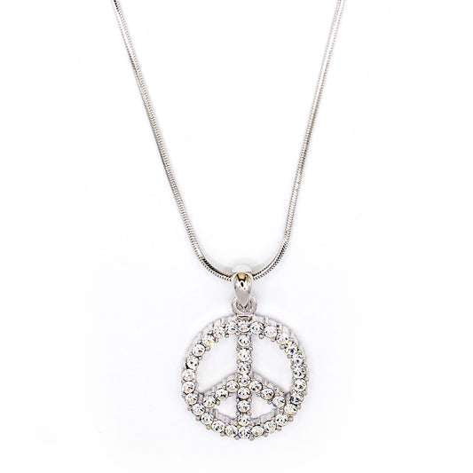 Empire Cove Peace Sign Pendant Necklace Silver Toned Rhinestone Fashion Jewelry-