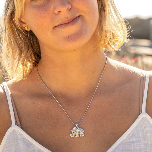 Empire Cove Elephant Pendant Necklace Silver Toned Rhinestone Fashion Jewelry-