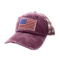 Empire Cove Distressed Washed USA Flag Stars Baseball Trucker Caps Patriotic Hat-Burgundy-