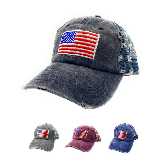 Empire Cove Distressed Washed USA Flag Stars Baseball Trucker Caps Patriotic Hat-Black-