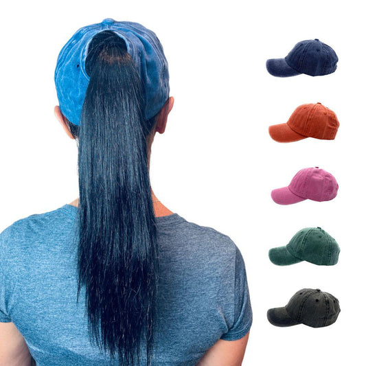 Empire Cove Womens Washed Ponytail Caps Cotton Hats Vintage Relaxed Fit-Navy-