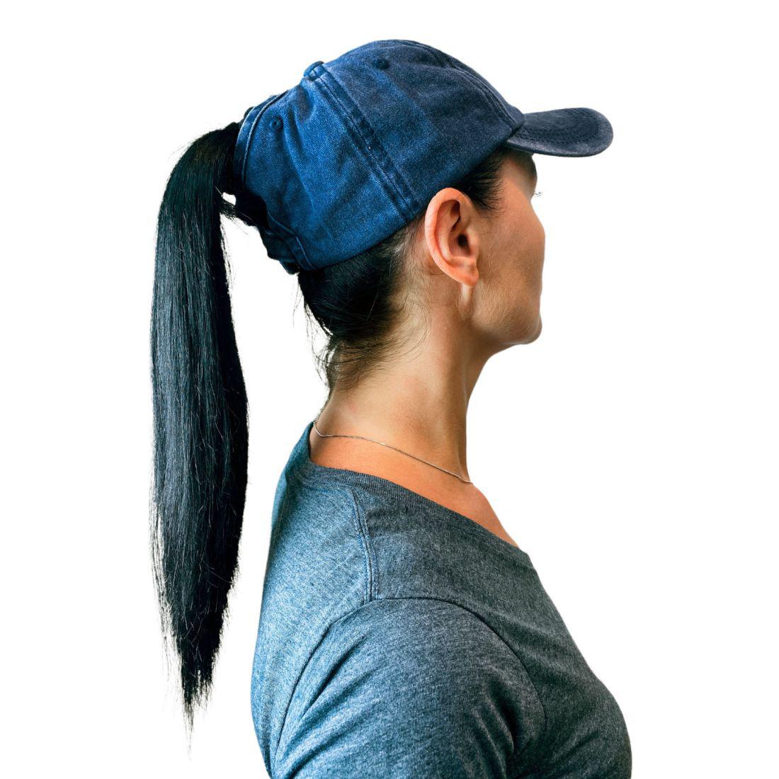 Empire Cove Womens Washed Ponytail Caps Cotton Hats Vintage Relaxed Fit-Navy-