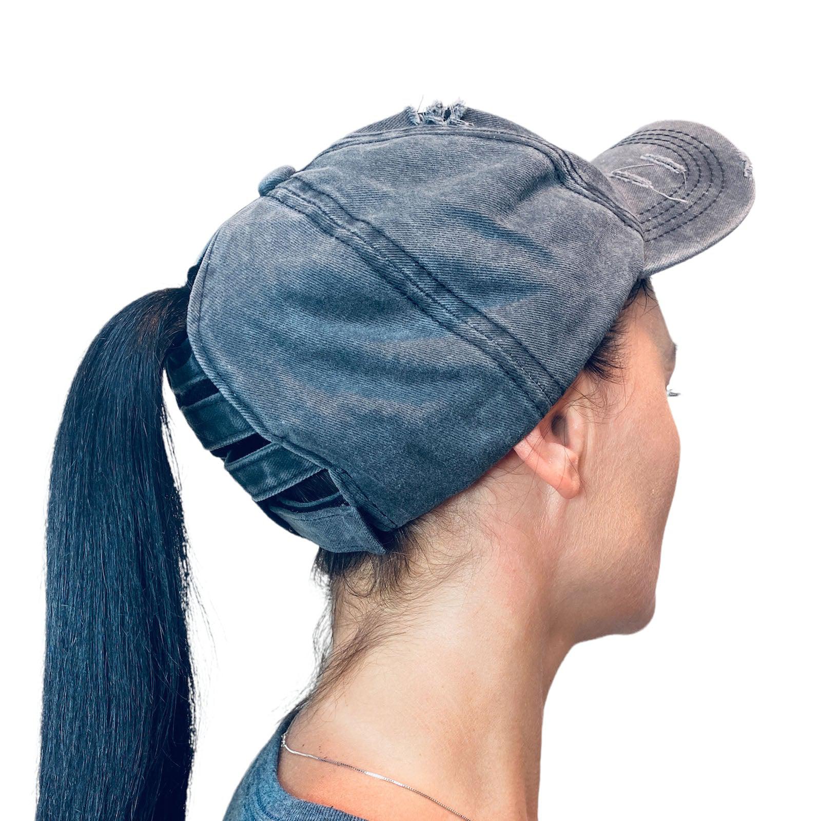 Empire Cove Womens Distressed Washed Ponytail Caps Hats Vintage Relaxed Fit-Pink-