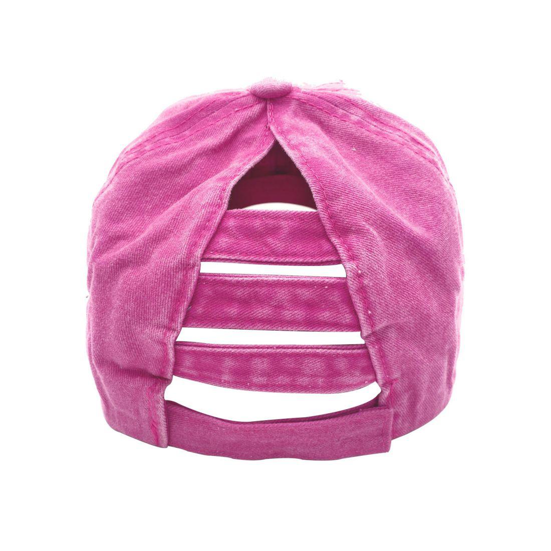 Empire Cove Womens Distressed Washed Ponytail Caps Hats Vintage Relaxed Fit-Pink-