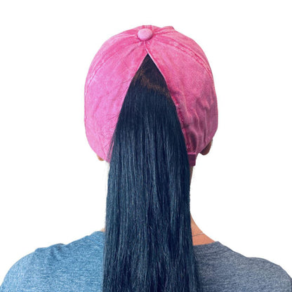 Empire Cove Womens Distressed Washed Ponytail Caps Hats Vintage Relaxed Fit-Pink-
