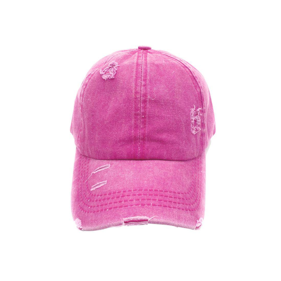 Empire Cove Womens Distressed Washed Ponytail Caps Hats Vintage Relaxed Fit-Pink-