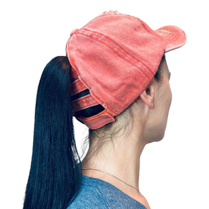 Empire Cove Womens Distressed Washed Ponytail Caps Hats Vintage Relaxed Fit-Pink-