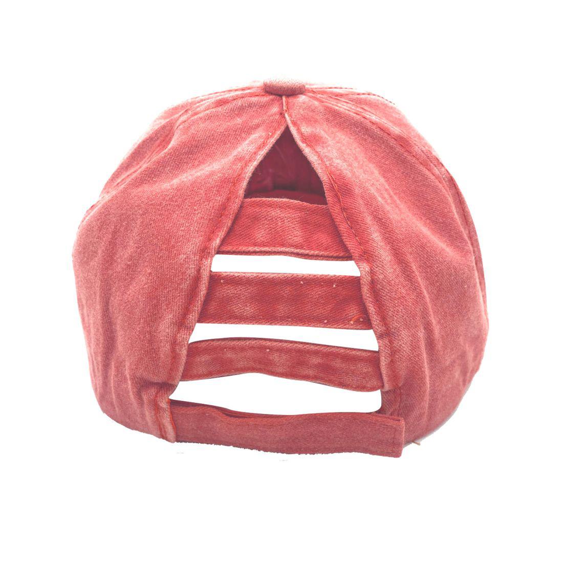 Empire Cove Womens Distressed Washed Ponytail Caps Hats Vintage Relaxed Fit-Pink-