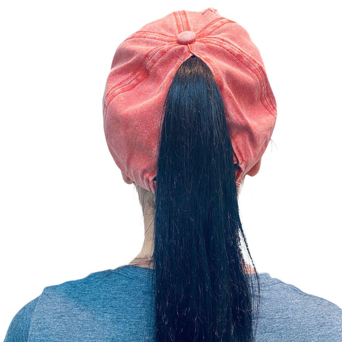 Empire Cove Womens Distressed Washed Ponytail Caps Hats Vintage Relaxed Fit-Pink-