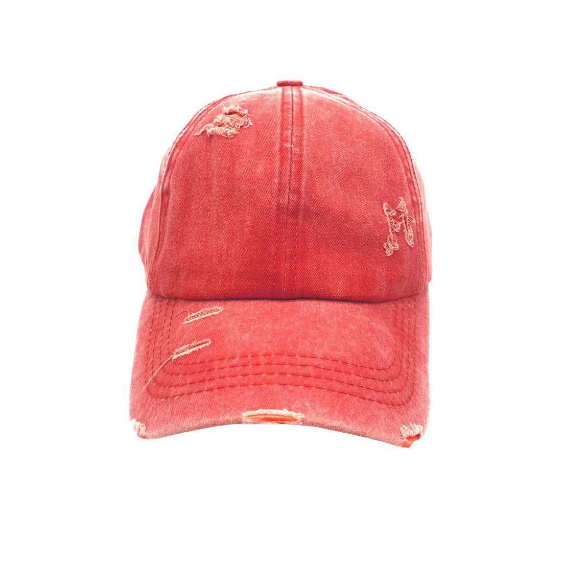 Empire Cove Womens Distressed Washed Ponytail Caps Hats Vintage Relaxed Fit-Pink-