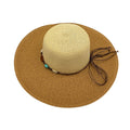 Empire Cove Womens Wide Brim Straw Hat Floppy Sun Hat Panama Fedora Summer-Beads Tan-