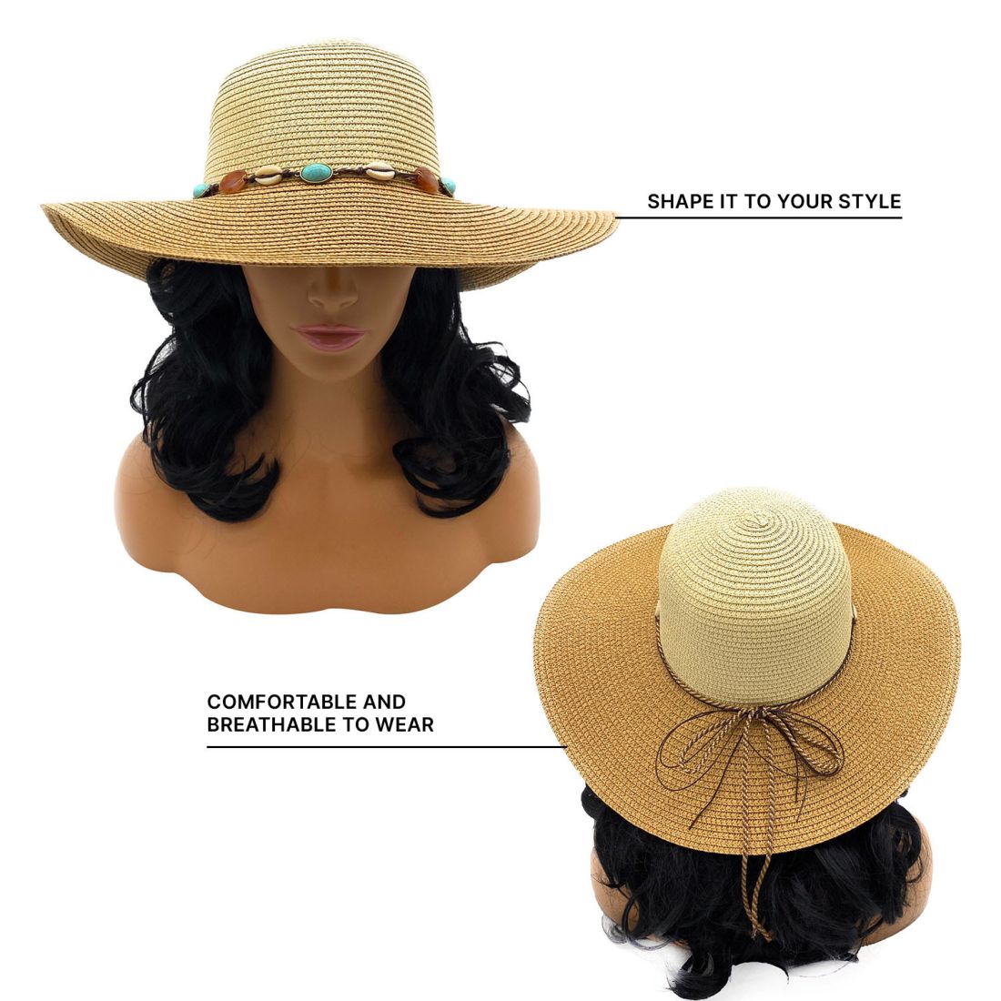 Empire Cove Womens Wide Brim Straw Hat Floppy Sun Hat Panama Fedora Summer-Flower Pink-