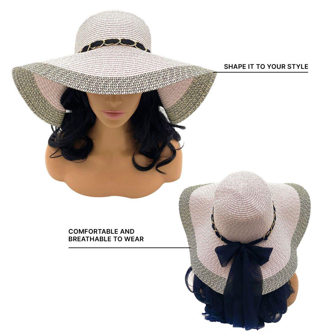 Empire Cove Womens Wide Brim Straw Hat Floppy Sun Hat Panama Fedora Summer-Flower Pink-