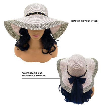 Empire Cove Womens Wide Brim Straw Hat Floppy Sun Hat Panama Fedora Summer-Flower Pink-