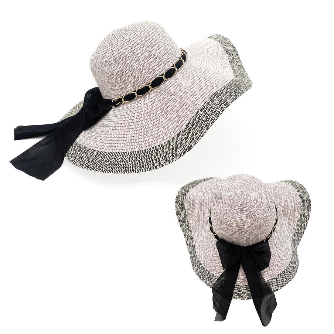 Empire Cove Womens Wide Brim Straw Hat Floppy Sun Hat Panama Fedora Summer-Flower Pink-