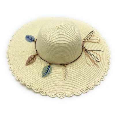 Empire Cove Womens Wide Brim Straw Hat Floppy Sun Hat Panama Fedora Summer-Feather Ivory-