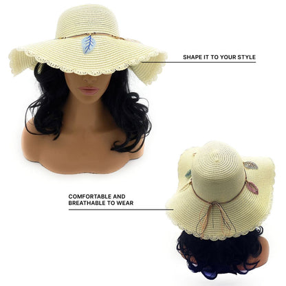 Empire Cove Womens Wide Brim Straw Hat Floppy Sun Hat Panama Fedora Summer-Flower Pink-